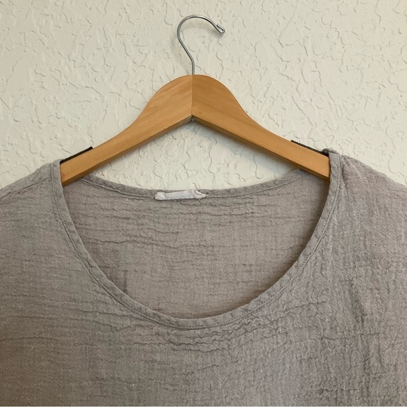 luukaa lagenlook linen beige 3/4 length sleeves front pockets shirt - Picture 7 of 8